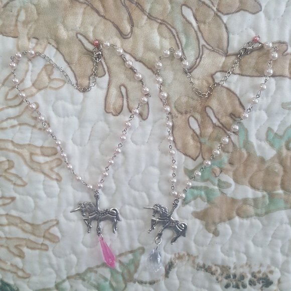 2 fairy kei pearl unicorn friendship necklaces set - Picture 4 of 4